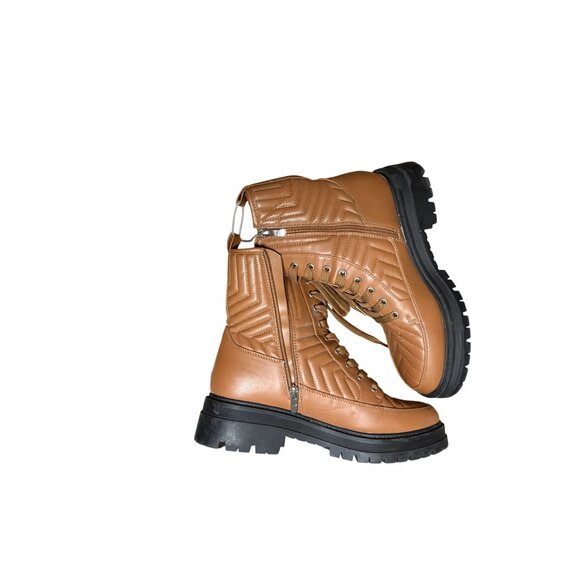 Marc Fisher Quilted Brown Lace-Up Ankle Boots With Side Zipper & Lug Sole 9.5 - Picture 7 of 10
